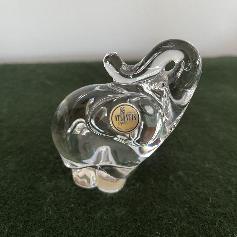 Atlantis Crystal Elephant With Trunk Up Paperweight Figurine 3.5" Tall Portugal